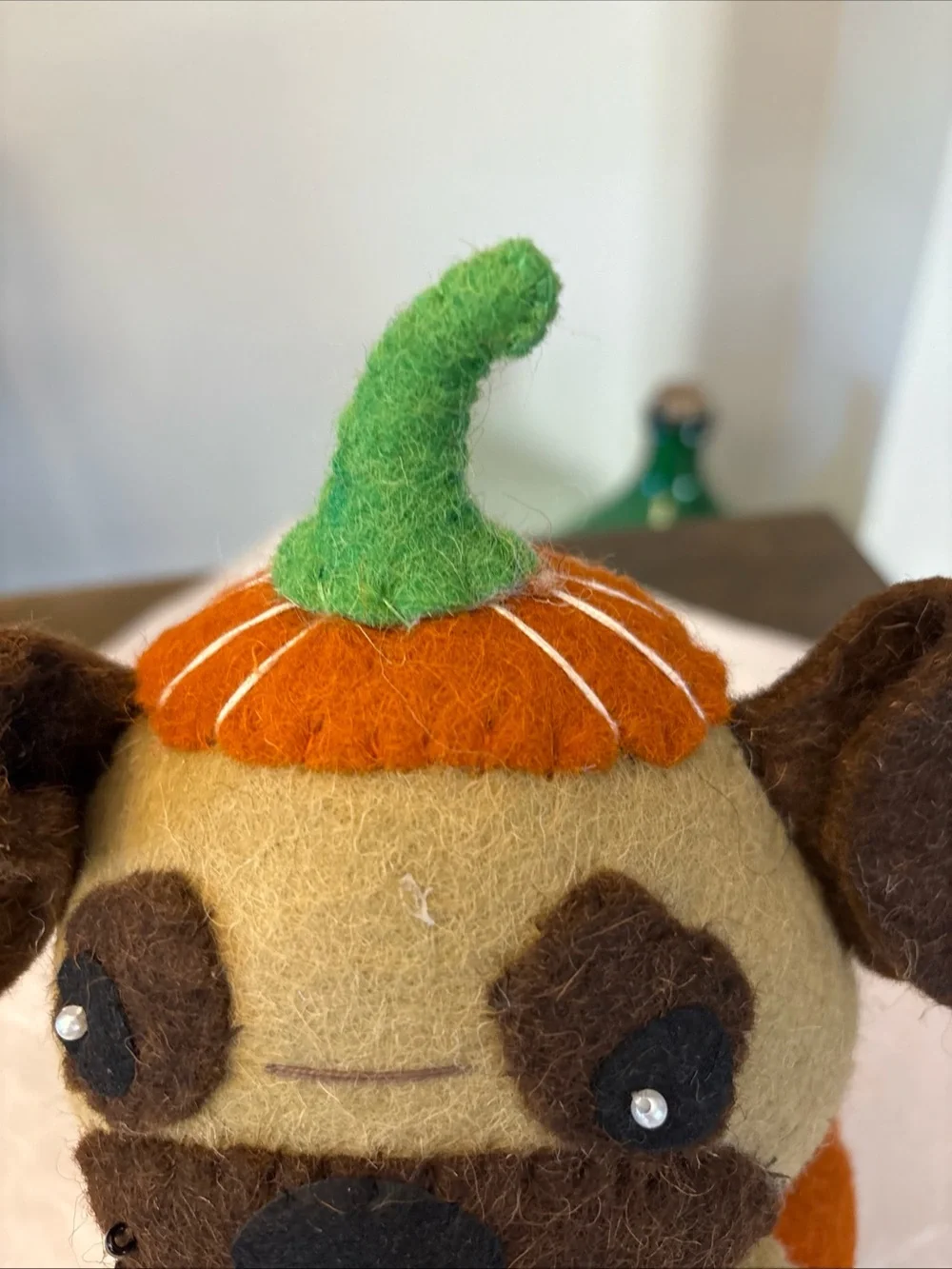 Halloween PUG Wool Plush 11” Jack O Lantern Decor.  New